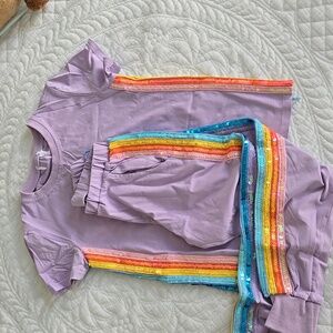 Lilac T-Shirt and Pants Set with Rainbow Sequin Stripes